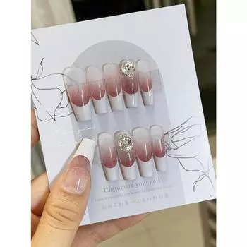 Искусственные ногти Французские румяна градиент алмаз Фототерапевтические ногти Накладные ногти Многоразовые и съемные ногти XS