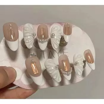 Искусственные ногти Французский миндаль Прозрачные крылья Фототерапевтические ногти Накладные ногти Многоразовые и съемные ногти XS