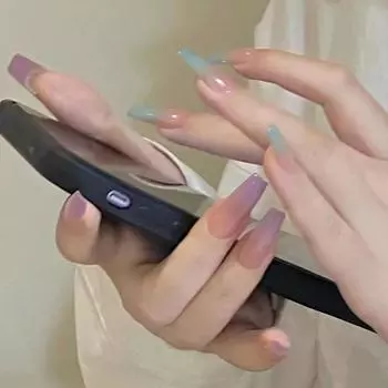 Искусственные ногти Градиент цвета. Длинные балетные ногти. Балетные ногти. Шлифовка ногтей без пятен. Подходящие по цвету кусочки ногтей.