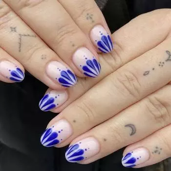 Искусственные ногти, летние свежие синие балетные ногти с круглой головкой, морская соль, накладные ногти в горошек, стиль Ins