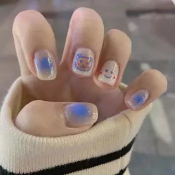 Искусственные ногти Милый синий медведь Смайлик Маникюр Носимый маникюр Съемный маникюрный патч