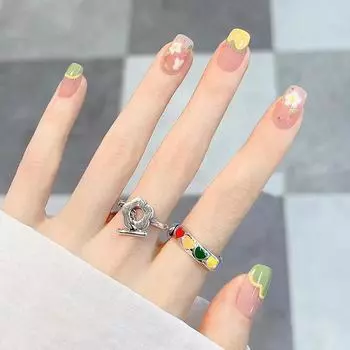Искусственные ногти Молочно-желтый Нежно-зеленый сладкий отбеливающий дизайн ногтей Золотая осень Османтус Чайная одежда Дизайн ногтей