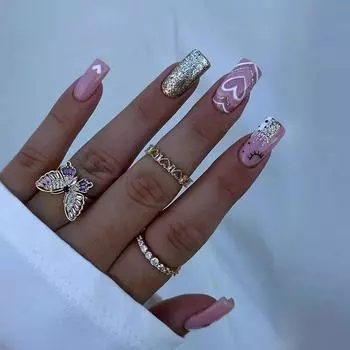Искусственные ногти осень и зима Flash Pink Tender Girl Wear Nail Love Impact Телесный розовый Hot Girl Ins Style Накладные ногти