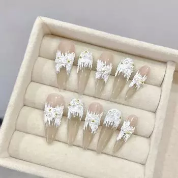 Искусственные ногти ручной работы 3D гипсовые нарисованные миниатюрные скульптуры ногти для фототерапии накладные ногти многоразовые и съемные ногти XS