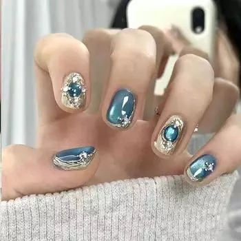 Искусственные ногти РУЧНОЙ РАБОТЫ, Buccellati, сапфир, серебристо-белый скипетр, кристалл, кошачий глаз, фототерапевтические ногти, многоразовые и съемные ногти XS фиолетовый