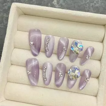 Искусственные ногти ручной работы Фиолетовая лампочка Кошачий глаз Волшебное зеркало Ангел Фототерапевтические ногти Накладные ногти Многоразовые и съемные ногти XS