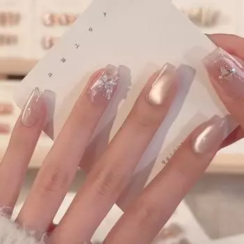 Искусственные ногти ручной работы, кошачий глаз, серебряная инкрустация в виде бабочки, ногти для фототерапии, накладные ногти, многоразовые и съемные ногти XS