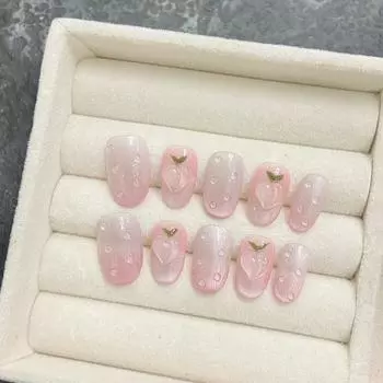 Искусственные ногти РУЧНОЙ РАБОТЫ Ледяной персик Чистое желание Румяна девчачьи розовые Короткие ногти для фототерапии Накладные ногти Многоразовые и съемные ногти XS миндальный