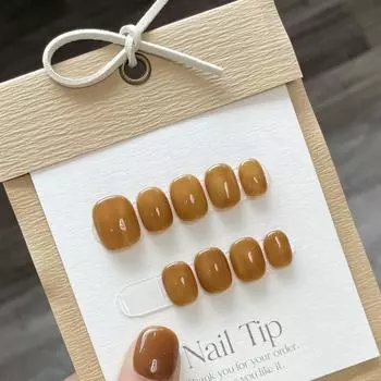 Искусственные ногти ручной работы Ледяные карамельно-коричневые ногти для фототерапии Многоразовые и съемные ногти XS