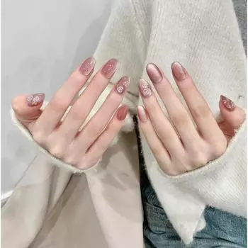 Искусственные ногти ручной работы Misty Rose Cat Eye Short Fake Nail Set With Glue Многоразовые и съемные накладные ногти XS