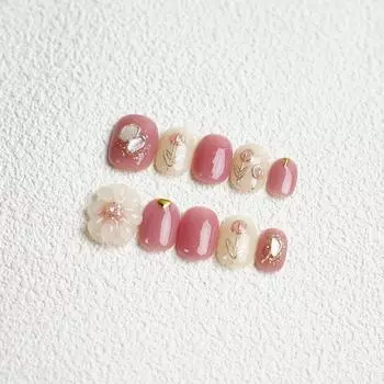 Искусственные ногти ручной работы, накладные ногти, расписанные вручную, тюльпан, 3 D, цветок, розовый, белый, короткий, квадратный, круглый, ногти для фототерапии, накладные ногти, многоразовые XS