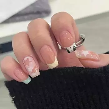 Искусственные ногти ручной работы, новые французские милые звездные прыжки, цветные фототерапевтические ногти, многоразовые и съемные ногти XS