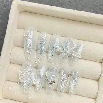 Искусственные ногти РУЧНОЙ РАБОТЫ Новые жидкие сапфировые бабочки Супер тяжелая промышленность Фея Смузи Фототерапия Ногти Накладные ногти Многоразовые и съемные ногти XS