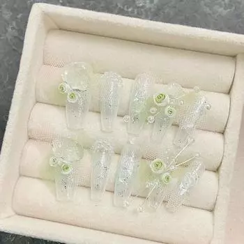 Искусственные ногти ручной работы, новый Волшебник страны Оз, темперамент, розовая жемчужная сетка, фототерапевтические ногти, накладные ногти, многоразовые и съемные ногти XS