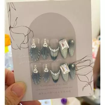 Искусственные ногти РУЧНОЙ РАБОТЫ, перламутровые кристаллы, кошачий глаз, миндальные ногти для фототерапии, накладные ногти, многоразовые и съемные ногти XS