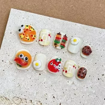 Искусственные ногти ручной работы, пицца, гамбургер, деликатесы, фототерапия, ногти, накладные ногти, многоразовые и съемные ногти XS