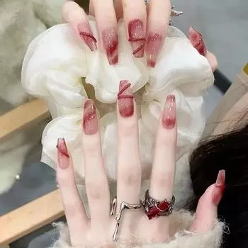 Искусственные ногти ручной работы, ретро-красотка, красное вино, сердце, агат, фототерапия, накладные ногти, многоразовые и съемные ногти XS