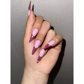 Искусственные ногти ручной работы, розовые пламенные миндальные ногти для фототерапии, накладные ногти, многоразовые и съемные ногти XS