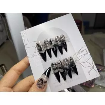 Искусственные ногти ручной работы с темными чернилами, Y2K, миндальные ногти для фототерапии, накладные ногти, многоразовые и съемные ногти XS