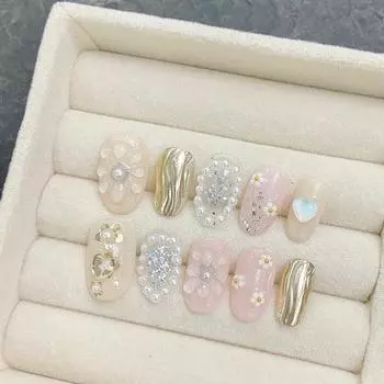 Искусственные ногти ручной работы с золотой фольгой и каплями воды, нежные средние и круглые ногти для фототерапии, накладные ногти, многоразовые и съемные ногти XS