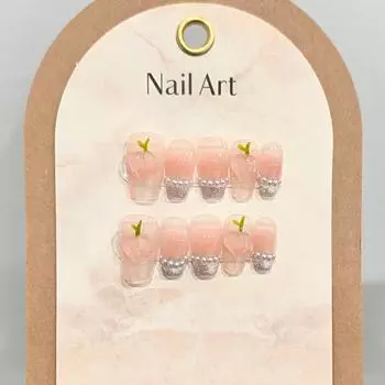 Искусственные ногти ручной работы, симпатичные, персиковые, нежно-румяные, кошачий глаз, жемчуг, набор для накладных ногтей с клеем, многоразовые и съемные, накладные ногти XS