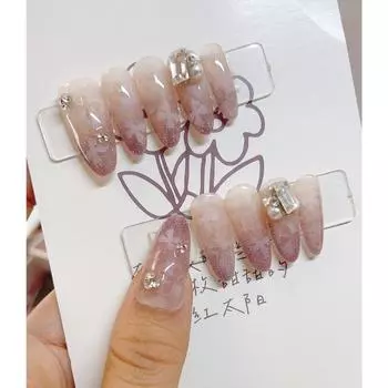 Искусственные ногти ручной работы со звездным небом и стразами, цветочное наращивание, градиентные ногти для фототерапии, накладные ногти, многоразовые и съемные ногти XS