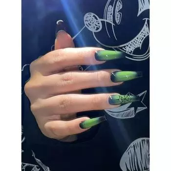 Искусственные ногти ручной работы Зеленый Фантом Паутина Длинные трапециевидные ногти Фототерапевтические ногти Накладные ногти Многоразовые и съемные ногти XS