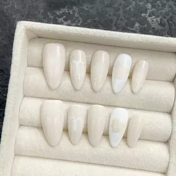 Искусственные ногти ручной работы Знаки зодиака - Дева Миндаль Раскрашенные вручную белые ногти для фототерапии Накладные ногти Многоразовые и съемные ногти XS
