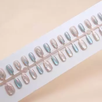 Искусственные ногти Синий Русалка Кошачий глаз Короткие балетки Короткие Т-образные маникюрные накладки для ногтей Ins Style