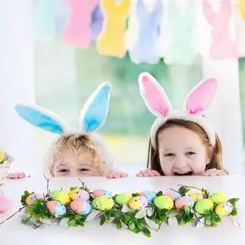Искусственные пасхальные яйца, украшения на каминной полке, пасхальные венки с яйцами и цветами, для украшения каминной полки на Пасху One Size