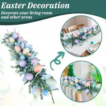 Искусственные пасхальные яйца, украшения на каминной полке, пасхальные венки с яйцами и цветами, для украшения каминной полки на Пасху One Size