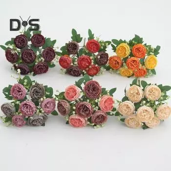 Искусственные пионы ветка со стеблем 7 головок реалистичные многоразовые домашние свадебные вечерние искусственные цветы цветочные украшения реквизит для фотографий оранжевый/жёлтый