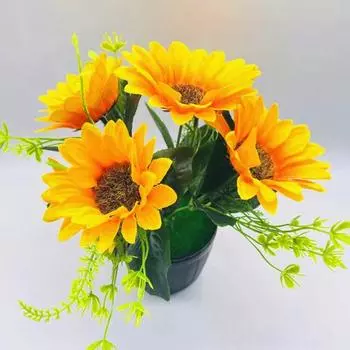 Искусственные подсолнухи в горшках, водонепроницаемые, яркие, легкие, очаровательные, настольные, цветочные, бонсай для офиса жёлтый