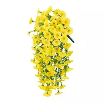 Искусственные подвесные цветы петунии, устойчивые к ультрафиолетовому излучению, искусственные растения для улицы, искусственная полосатая петуния, весенне-летний декор для дома, каминной двери, крыльца, патио жёлтый