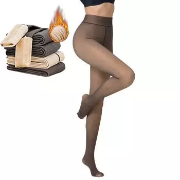 Искусственные полупрозрачные теплые флисовые колготки — черный/серый/кофейный One Size