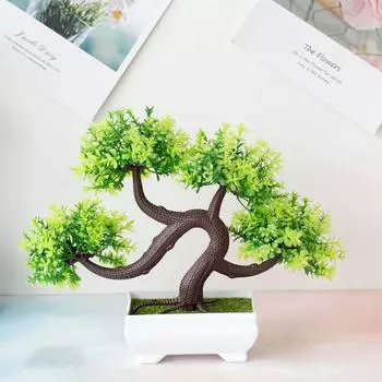 Искусственные растения Бонсай Имитация дерева Горшечные растения Искусственные цветы Настольные украшения в горшках One Size красный