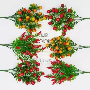 Искусственные растения лимона в горшке поддельный цветок для украшения домашней вечеринки и сада 7 Forked Red Fruit