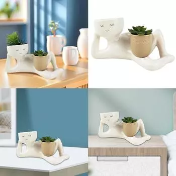Искусственные растения-суккуленты Поддельные горшки для растений Суккуленты в форме человека Растения в горшках Маленькие растения Декорации для дома Украшения белый