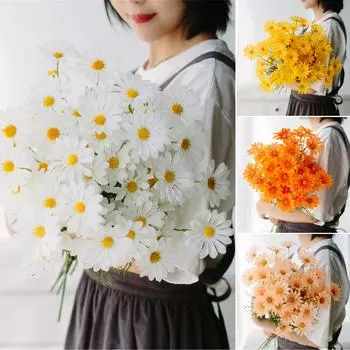 Искусственные ромашки, шелковые пластиковые мягкие, легко чистящиеся, привлекательные декоративные искусственные полевые цветы для жизни R White
