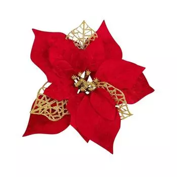Искусственные рождественские цветы Украшение Рождественская елка Красное блестящее золотое украшение One Size красный