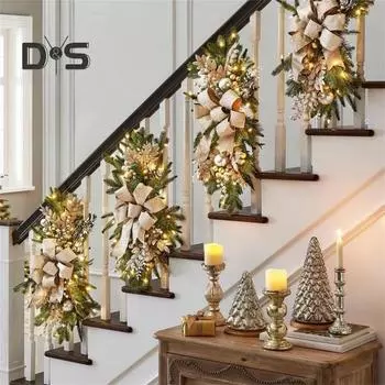 Искусственные рождественские лестничные гирлянды, светодиодные рождественские лестничные гирлянды в форме слезы, снежные матовые светильники, подвесные подвески для перил лестницы, стены, окна зелёный