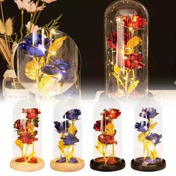 Искусственные розы Цветы Стеклянная роза Светодиодный подарок на День Святого Валентина One Size бежевый