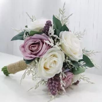 Искусственные розы Цветы Свадебный букет Невеста Свадебные букеты Свадебные букеты ручной работы из шелка для церковной вечеринки Украшение дома шампанского