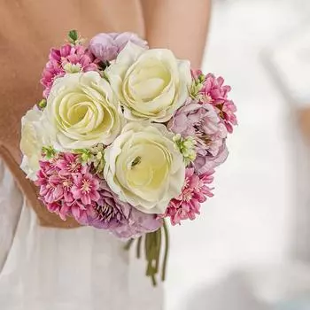 Искусственные розы Искусственные цветы для украшения Искусственный букет Шелковые композиции Настольный центральный элемент для вазы Торт Топпер Свадебный детский душ жёлтый