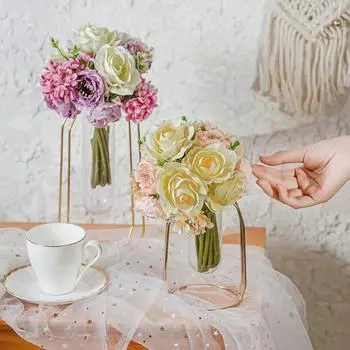 Искусственные розы Искусственные цветы для украшения Искусственный букет Шелковые композиции Настольный центральный элемент для вазы Торт Топпер Свадебный детский душ жёлтый