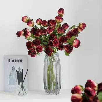 Искусственные розы, не поливающиеся, привлекательные, не выцветающие, красивые розы с 5 головками, цветок из искусственного шелка для свадьбы белый