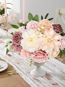 Искусственные розы, пионы, цветы, комбинированные цветы, микс из шелковых цветов со стеблями для самостоятельной свадьбы, свадебных букетов, центральных украшений для стола на празднование рождения ребенка, домашнего декора дубильная кора