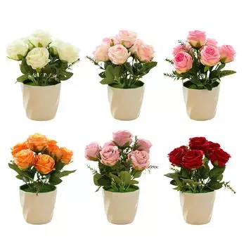 Искусственные розы Поддельные растения Цветы Орнамент в горшке F