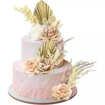 Искусственные розы в стиле бохо, пальмовые листья, украшение для торта, винтажный декор для торта, искусственные сухие цветы для свадебного торжества, дня рождения, вечеринки в стиле бохо