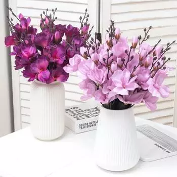 Искусственные шелковые цветы, осенний букет с имитацией магнолии, украшение для дома, цветок орхидеи, реквизит для фотосъемки, искусственные цветы светло-фиолетовый
